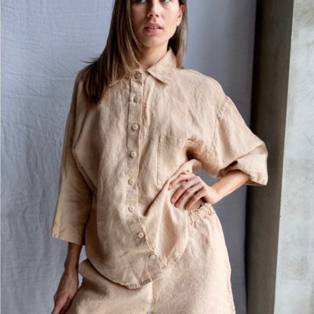 Cream Linen Button-Up Shirt